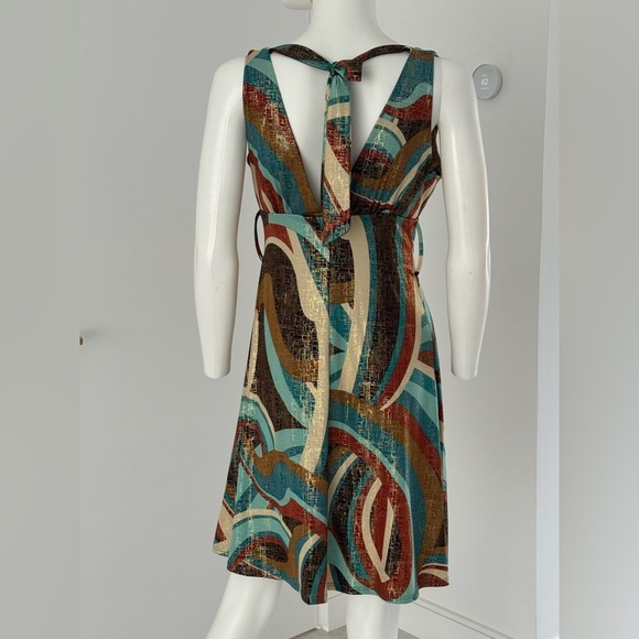 XOXO Vintage Multicolor V-Neck Dress with Belt Size S - Picture 3 of 9